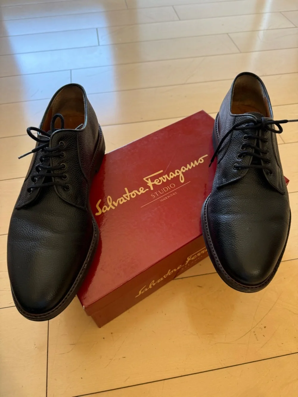 Salvatore Ferragamo Black Pebble Calf Leather Shoes - Men's size 10 D - Picture 5 of 6